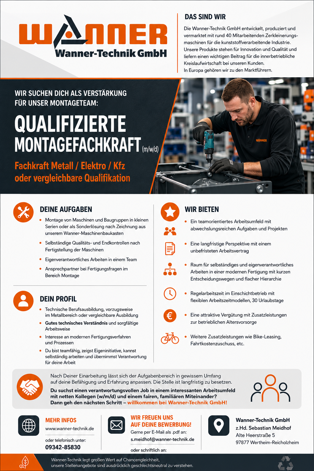 Stellenanzeige: Qualifizierte Montagefachkraft (m/w/d) bei Wanner-Technik GmbH